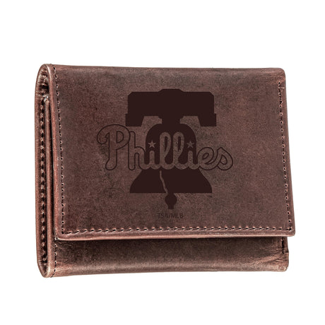Philadelphia Phillies Tri - Fold Wallet Brown 100% Genuine Leather - EG Collective - 801946416364