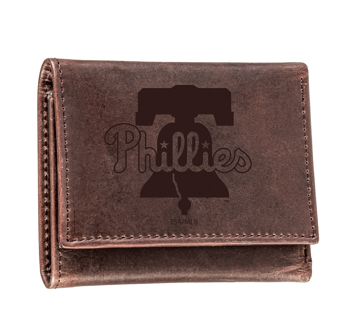 Philadelphia Phillies Tri-Fold Wallet Brown 100% Genuine Leather - EG Collective - 801946416364