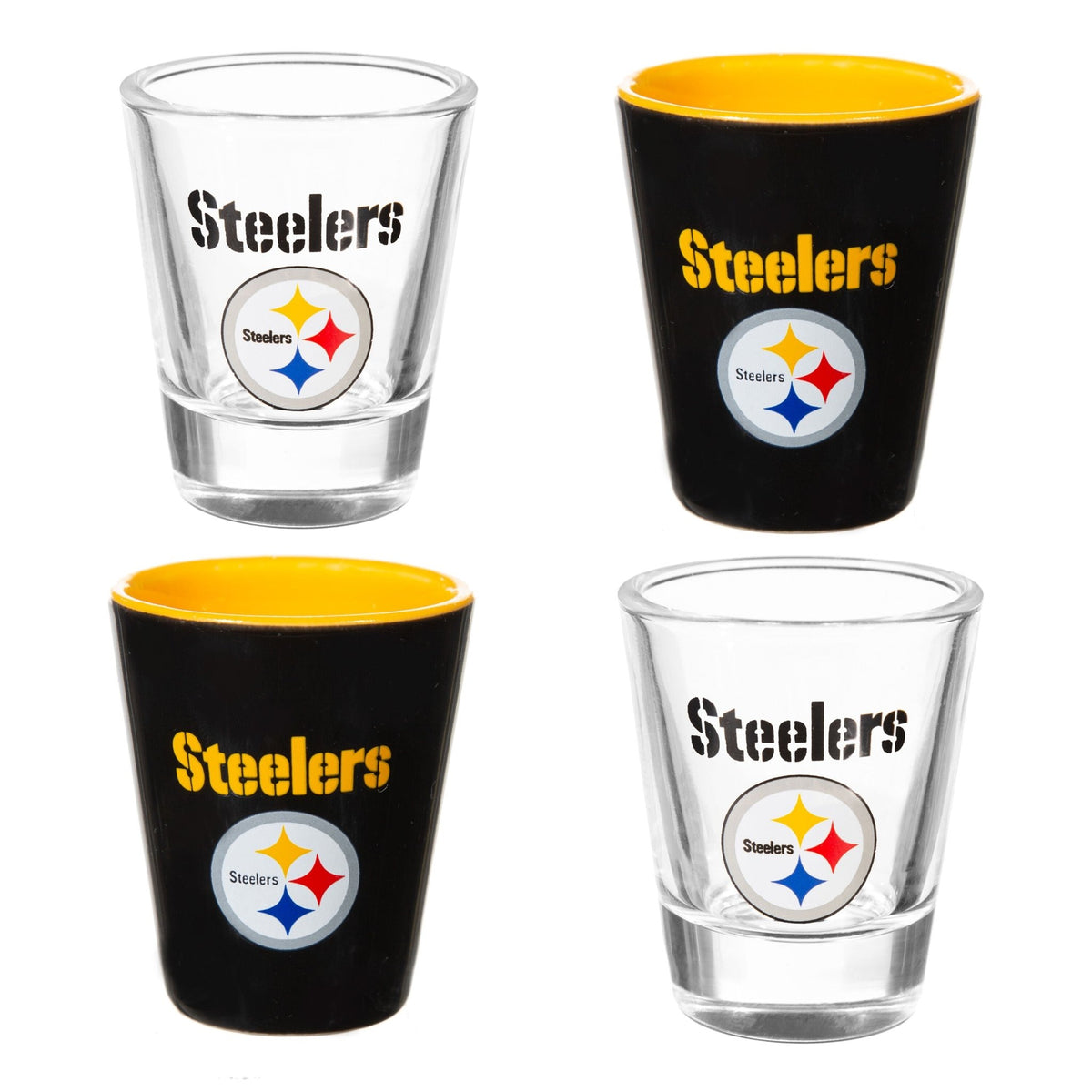 Pittsburgh Steelers 4-Piece Ceramic and Glass 2oz. Shot Glass Set - EG Collective - 801946180203