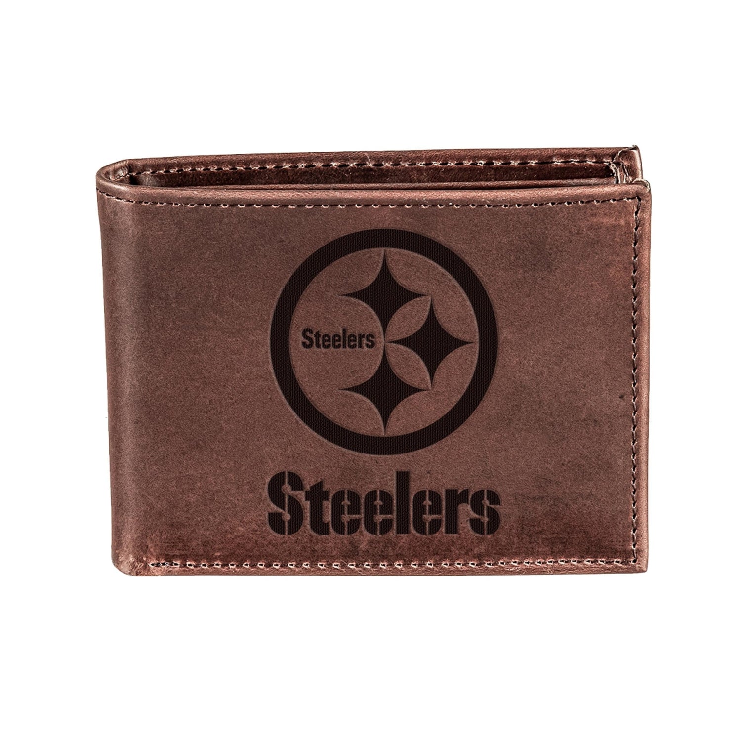Pittsburgh Steelers, Bi - Fold Wallet, Brown, CH, 100% Genuine Leather - EG Collective - 808412080128