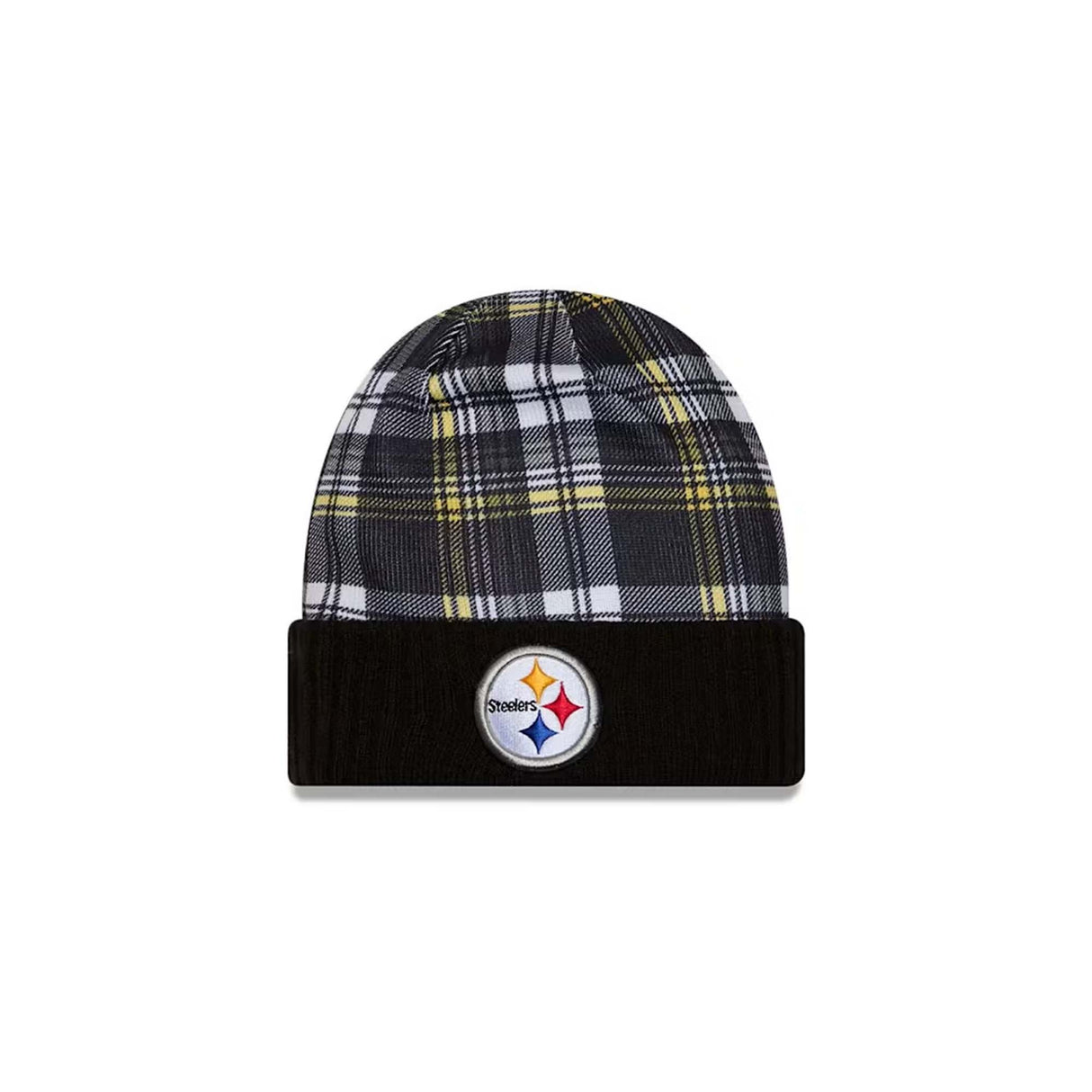 Pittsburgh Steelers Black Plaid Statement Beanie Cuffed Knit Hat - New Era -