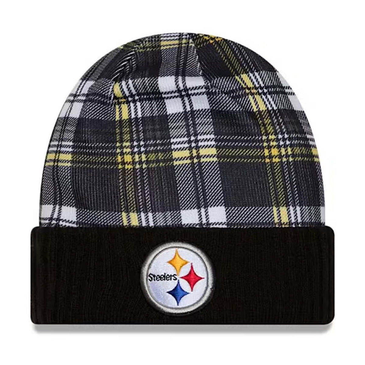 Pittsburgh Steelers Black Plaid Statement Beanie Cuffed Knit Hat - New Era -