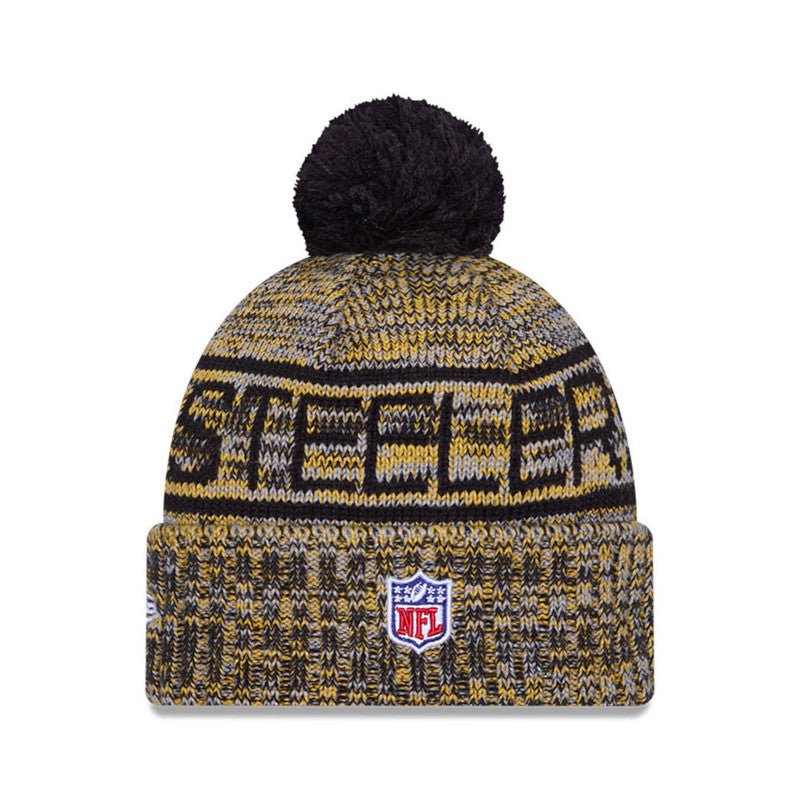 Pittsburgh Steelers Script Pom Cuffed Knit Beanie - New Era -
