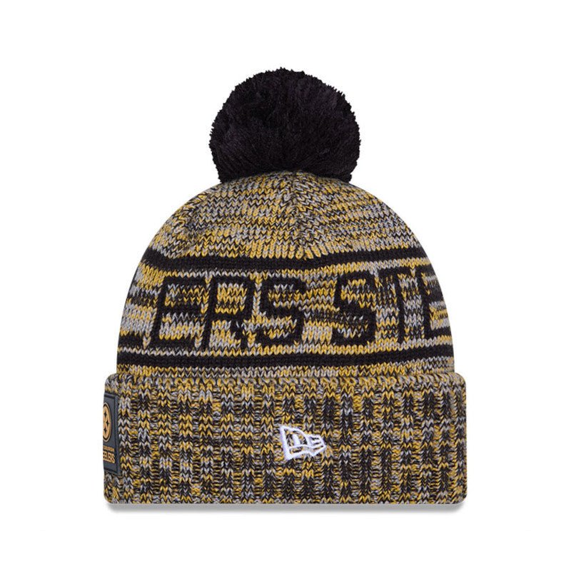 Pittsburgh Steelers Script Pom Cuffed Knit Beanie - New Era -
