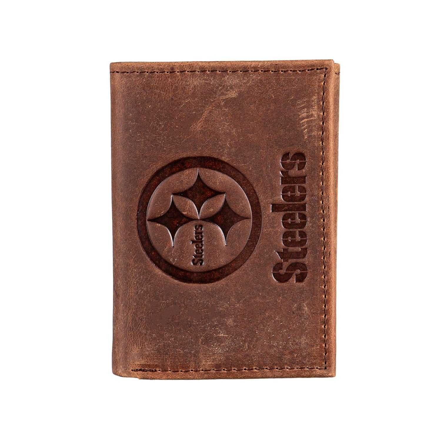 Pittsburgh Steelers, Tri - Fold Wallet, Brown, CH, 100% Genuine Leather - EG Collective - 801946048367