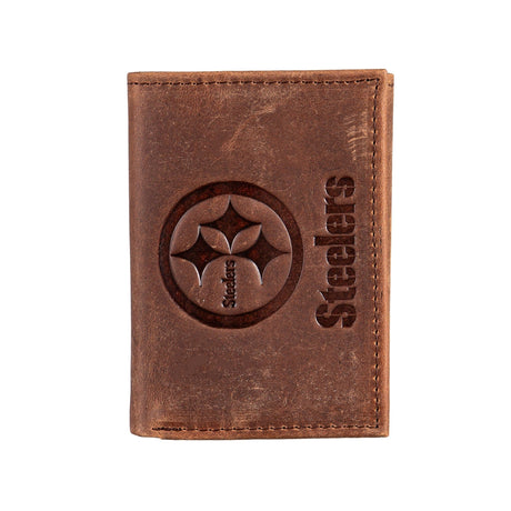 Pittsburgh Steelers, Tri - Fold Wallet, Brown, CH, 100% Genuine Leather - EG Collective - 801946048367