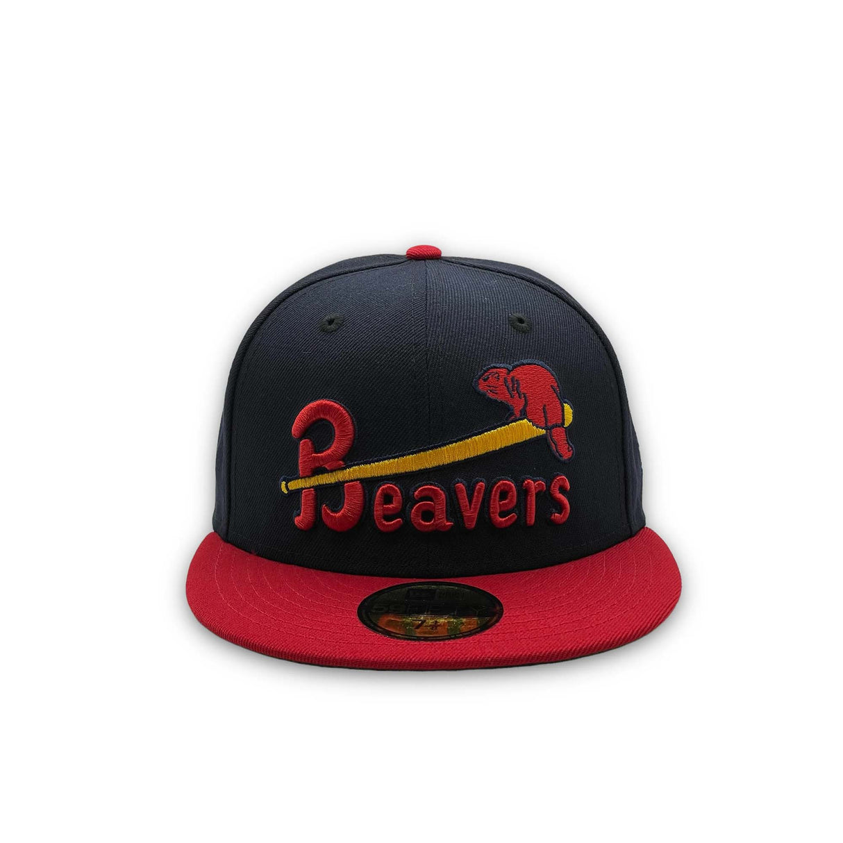 Portland Beavers Script & Beaver Logo Navy/Red Fitted Hat - New Era -