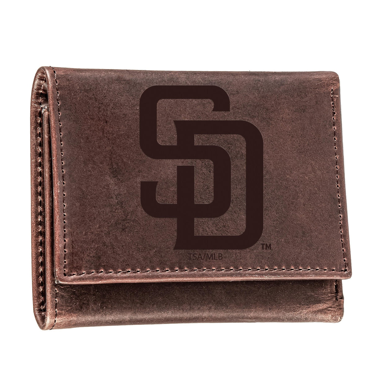 San Diego Padres Tri - Fold Wallet Brown 100% Genuine Leather - EG Collective - 801946416401