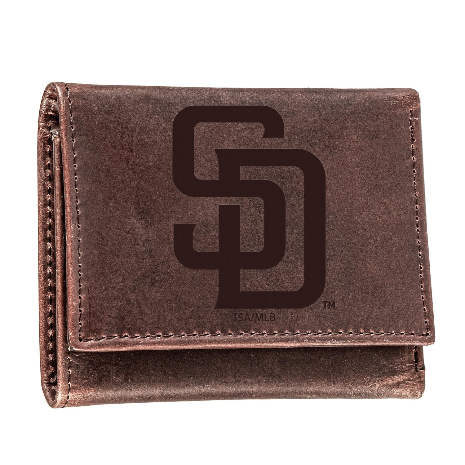 San Diego Padres Tri - Fold Wallet Brown 100% Genuine Leather - EG Collective - 801946416401