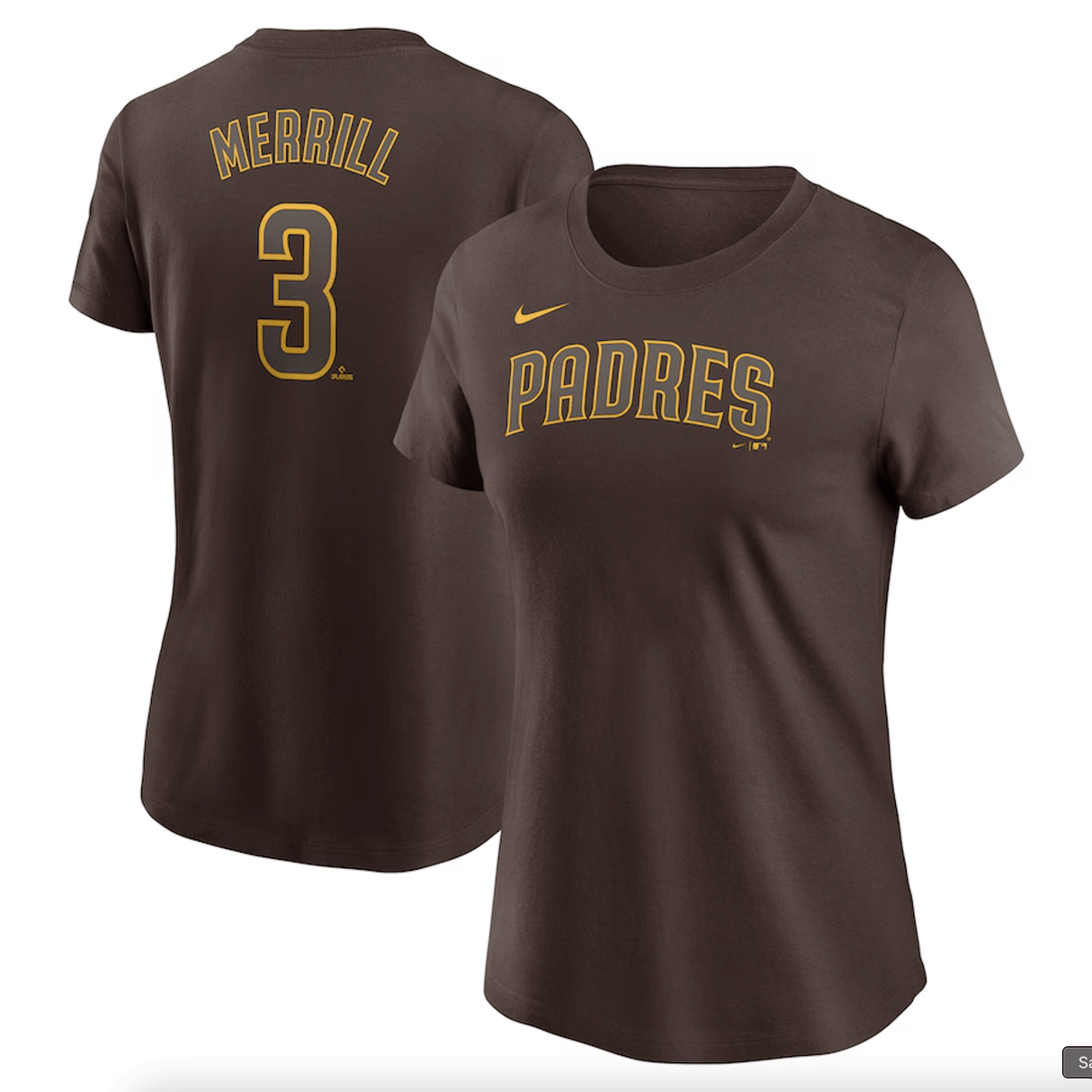 San Diego Padres Women's Jackson Merrill Nike Brown Fuse Name & Number T-Shirt - Nike -