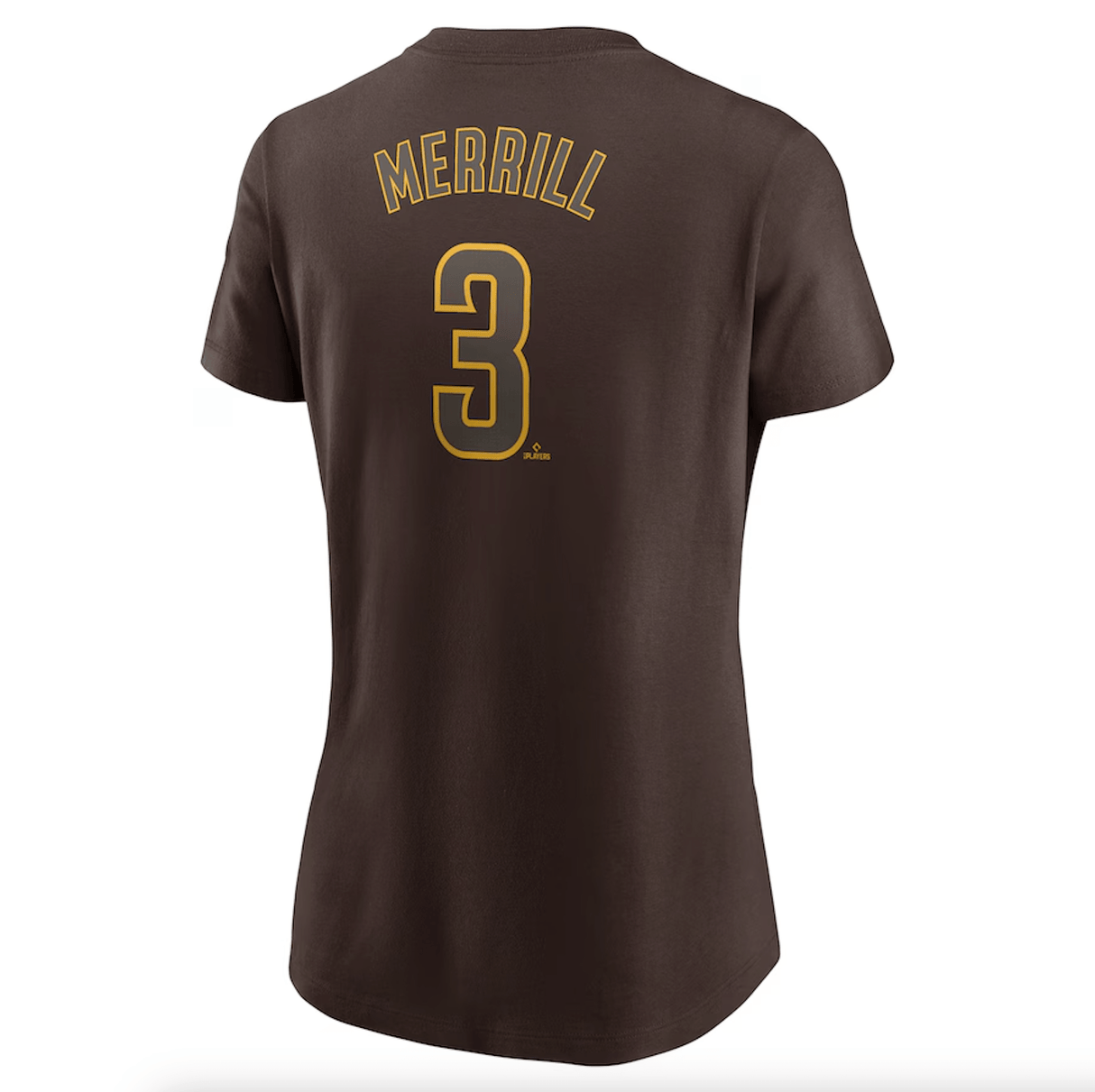 San Diego Padres Women's Jackson Merrill Nike Brown Fuse Name & Number T-Shirt - Nike -