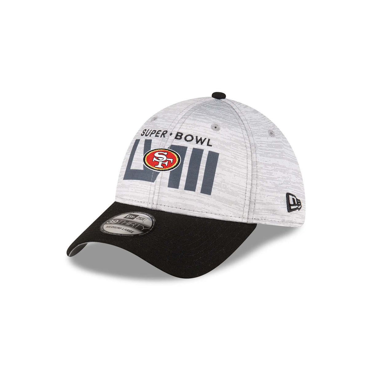 San Francisco 49ers Heather Gray/Black Super Bowl LVIII 39THIRTY Flex Fit Hat - New Era -