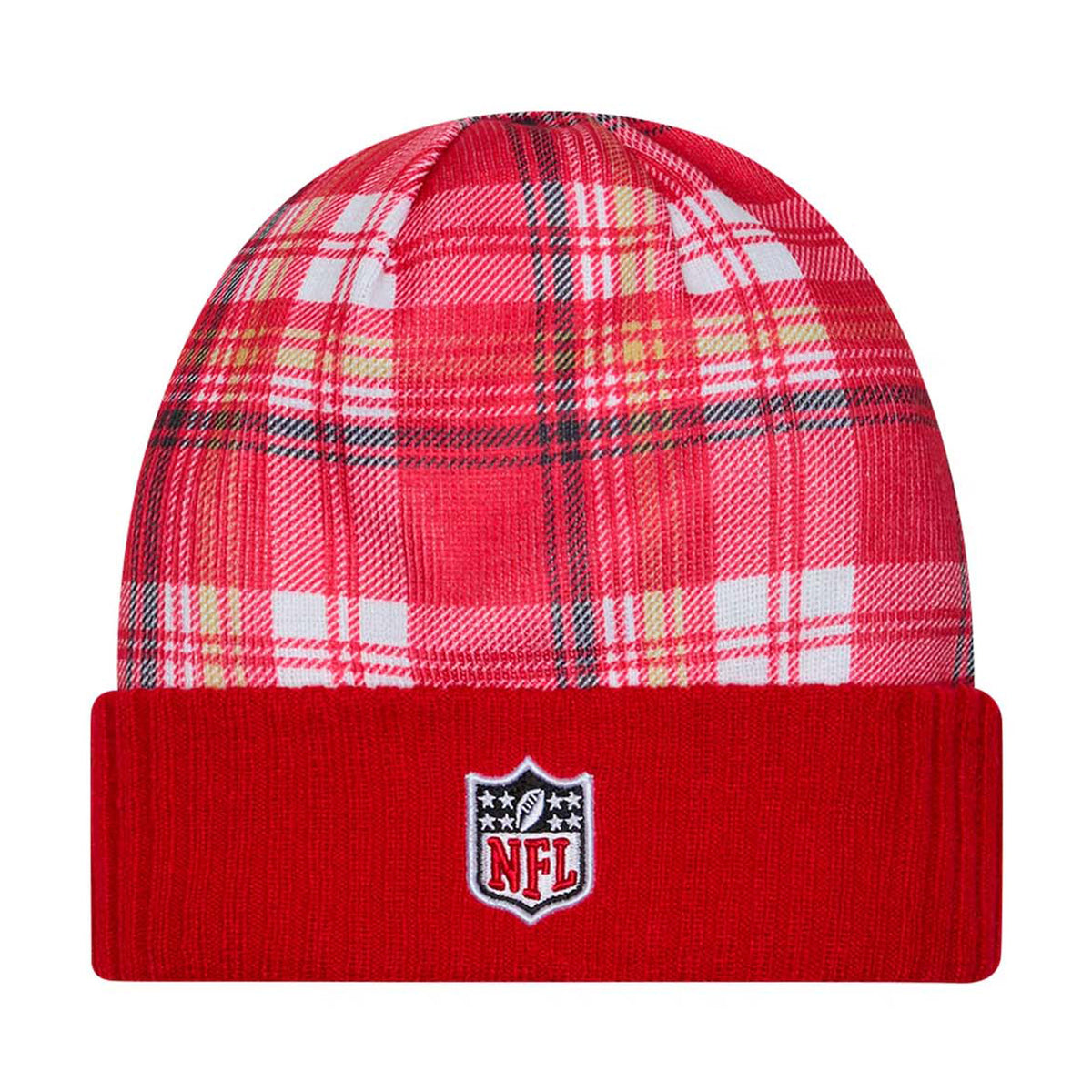 San Francisco 49ers Scarlet Plaid Statement Beanie Cuffed Knit Hat - New Era -
