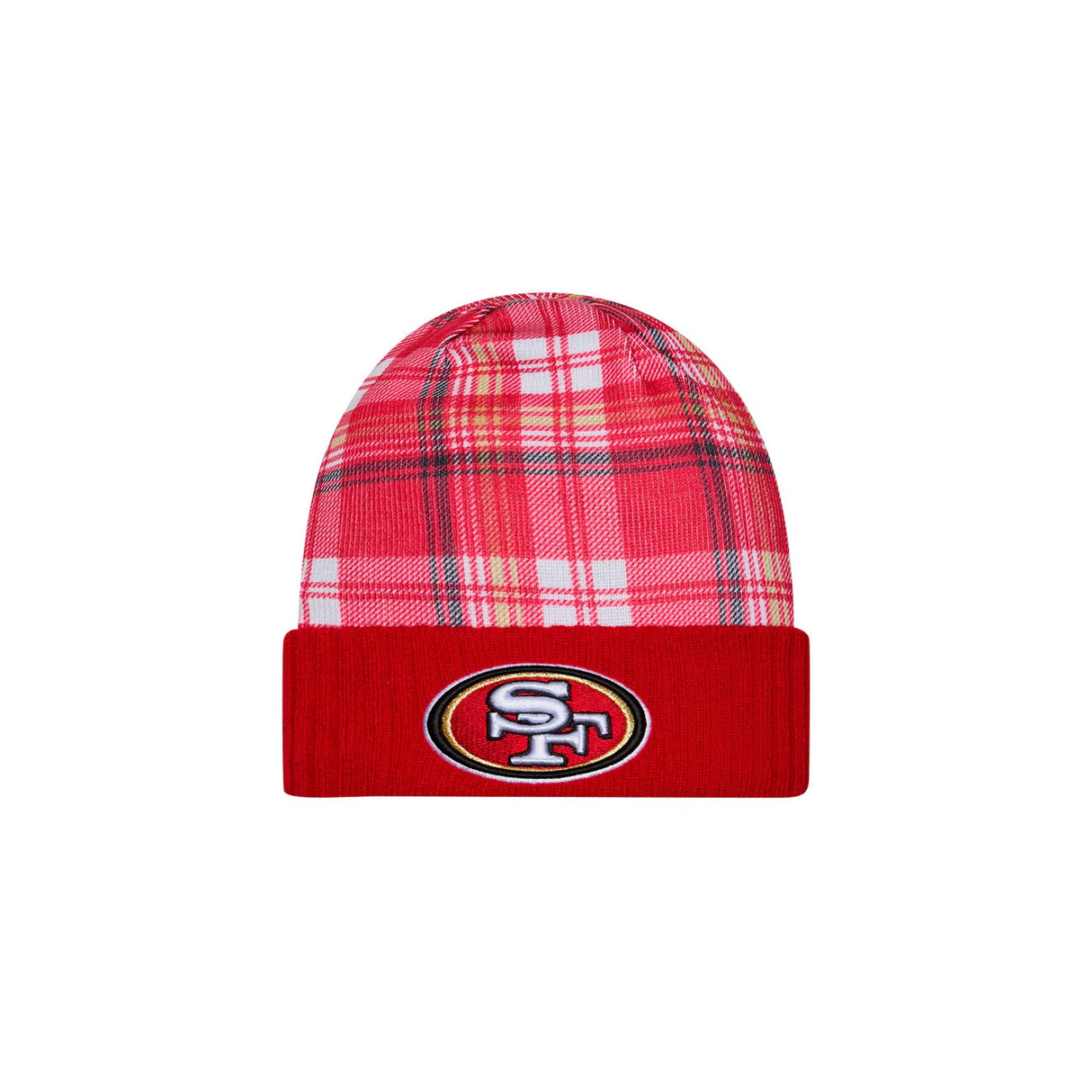 San Francisco 49ers Scarlet Plaid Statement Beanie Cuffed Knit Hat - New Era -
