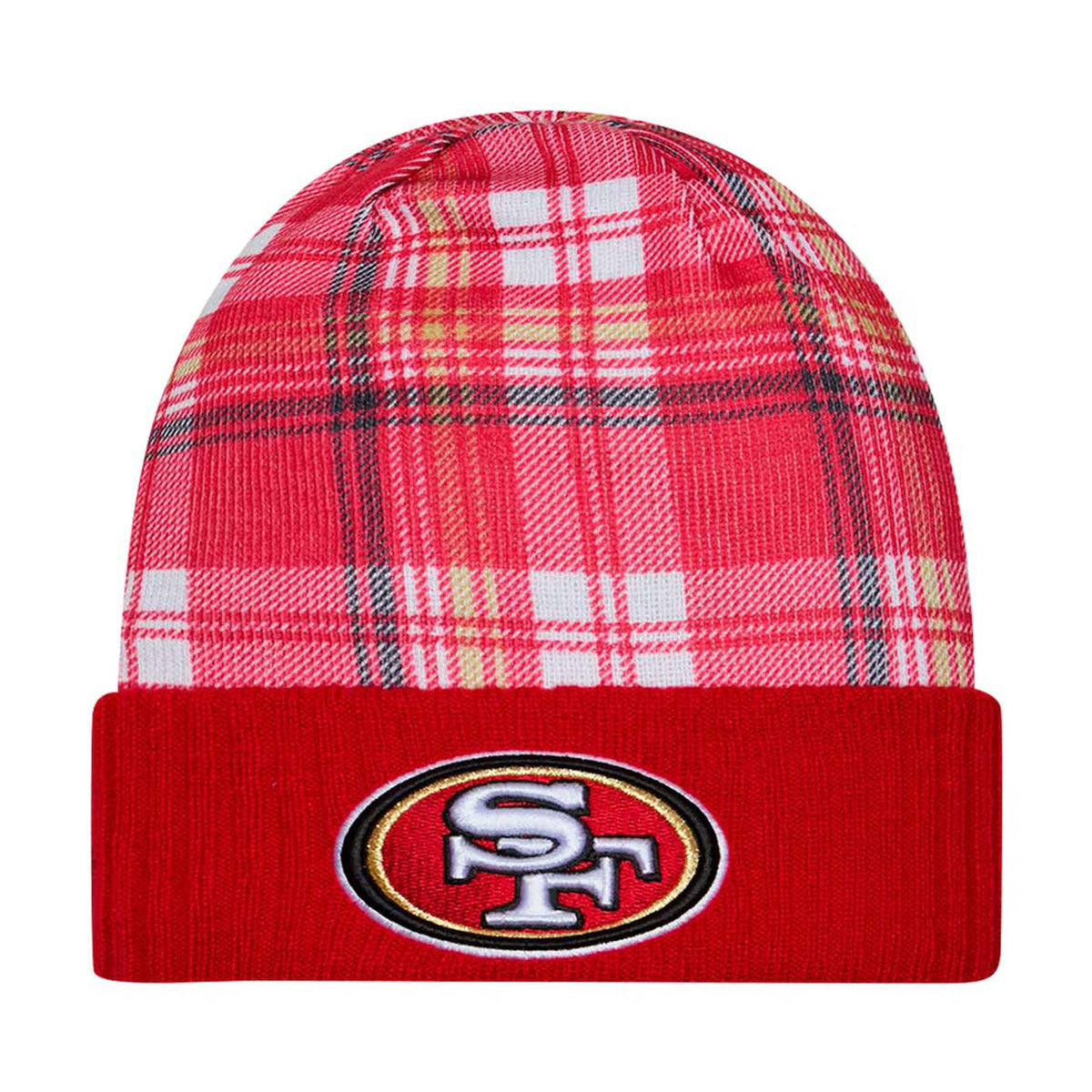 San Francisco 49ers Scarlet Plaid Statement Beanie Cuffed Knit Hat - New Era -