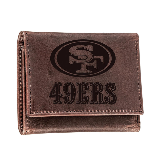 San Francisco 49ers, Tri - Fold Wallet, Brown, CH, 100% Genuine Leather - EG Collective - 801946048381