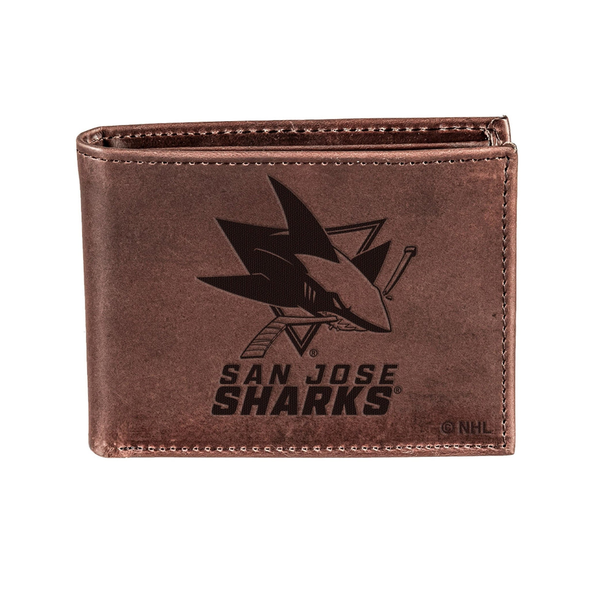 San Jose Sharks, Bi - Fold Wallet, Brown, CH, 100% Genuine Leather - EG Collective - 801946341895
