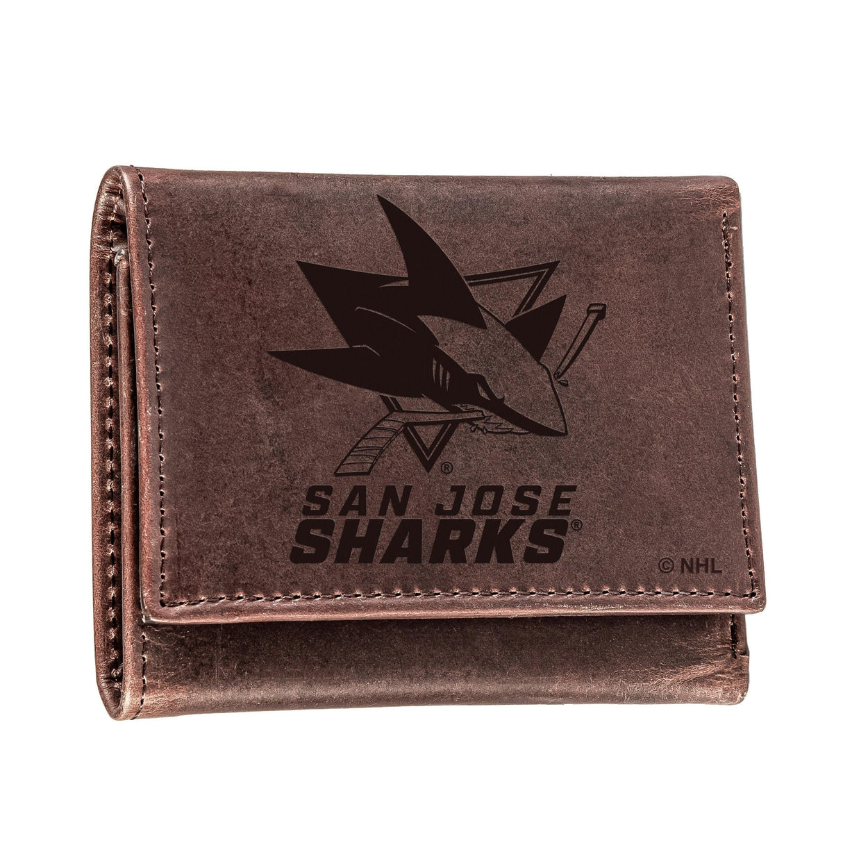 San Jose Sharks, Tri - Fold Wallet, Brown, CH, 100% Genuine Leather - EG Collective - 801946342885