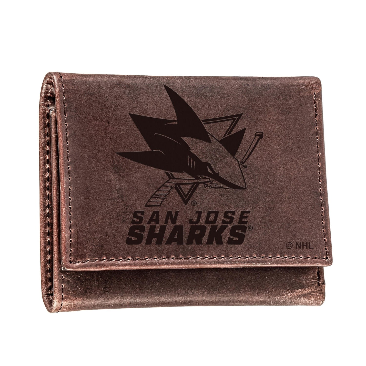 San Jose Sharks, Tri - Fold Wallet, Brown, CH, 100% Genuine Leather - EG Collective - 801946342885