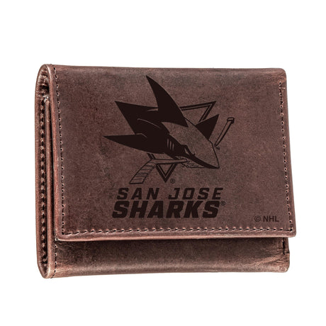 San Jose Sharks, Tri - Fold Wallet, Brown, CH, 100% Genuine Leather - EG Collective - 801946342885