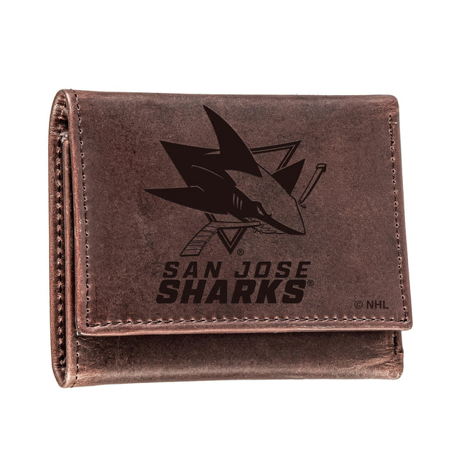 San Jose Sharks, Tri - Fold Wallet, Brown, CH, 100% Genuine Leather - EG Collective - 801946342885