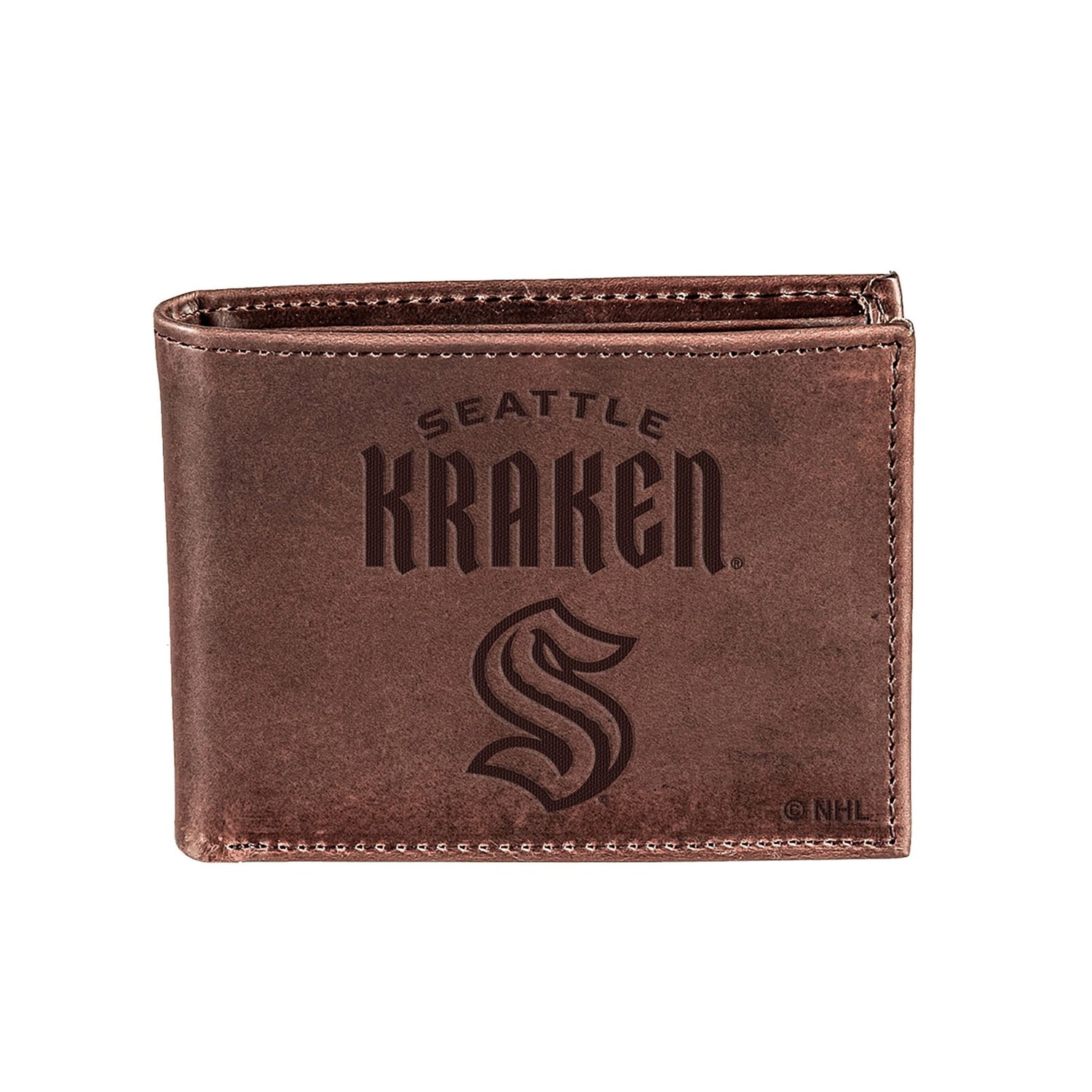 Seattle Kraken, Bi - Fold Wallet, Brown, CH, 100% Genuine Leather - EG Collective - 801946307259