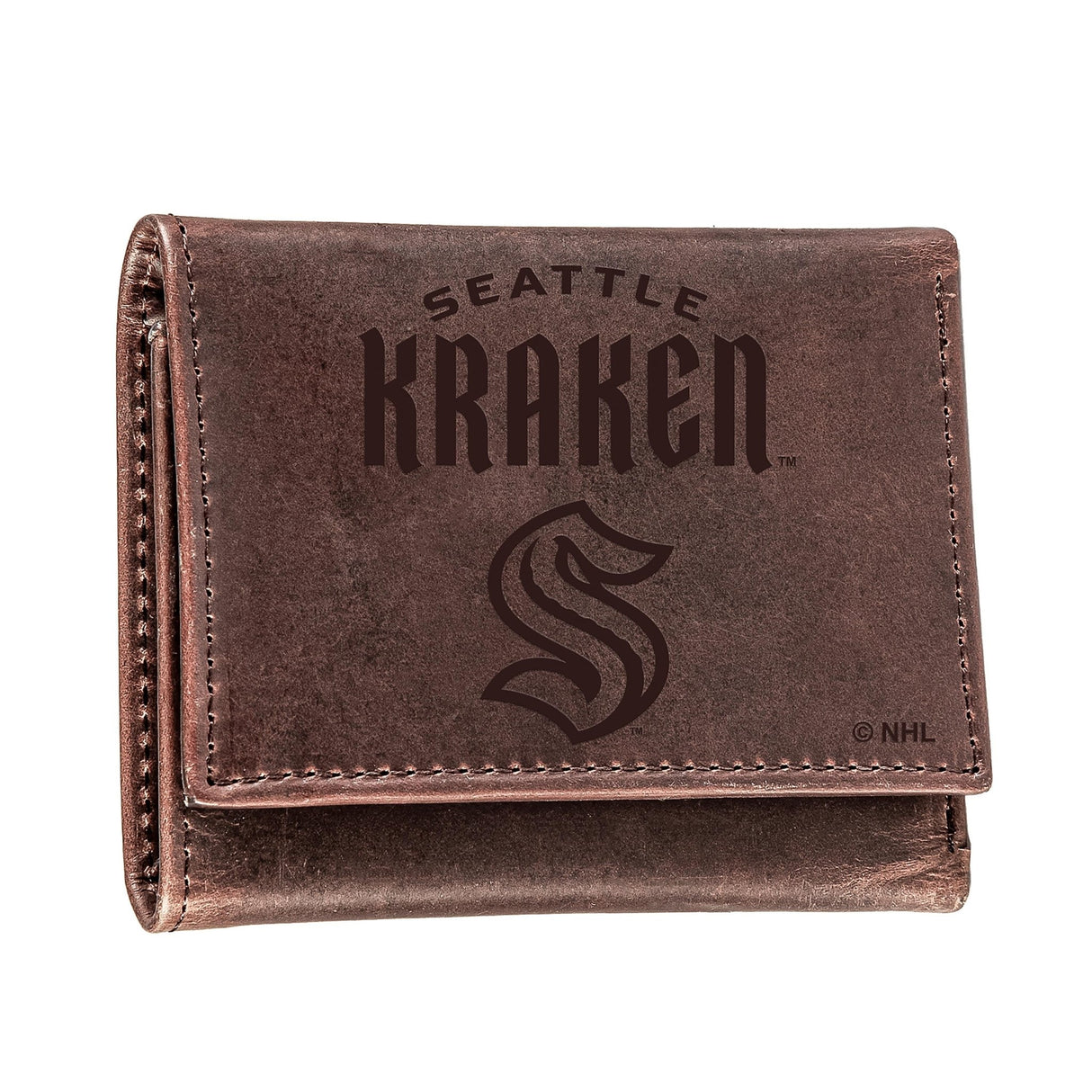 Seattle Kraken, Tri - Fold Wallet, Brown, CH, 100% Genuine Leather - EG Collective - 801946307570