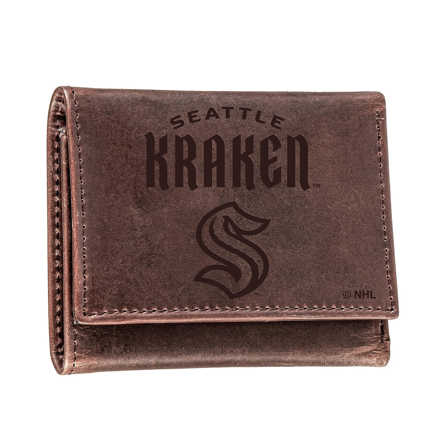 Seattle Kraken, Tri - Fold Wallet, Brown, CH, 100% Genuine Leather - EG Collective - 801946307570