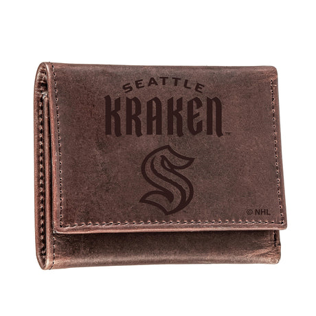 Seattle Kraken, Tri - Fold Wallet, Brown, CH, 100% Genuine Leather - EG Collective - 801946307570
