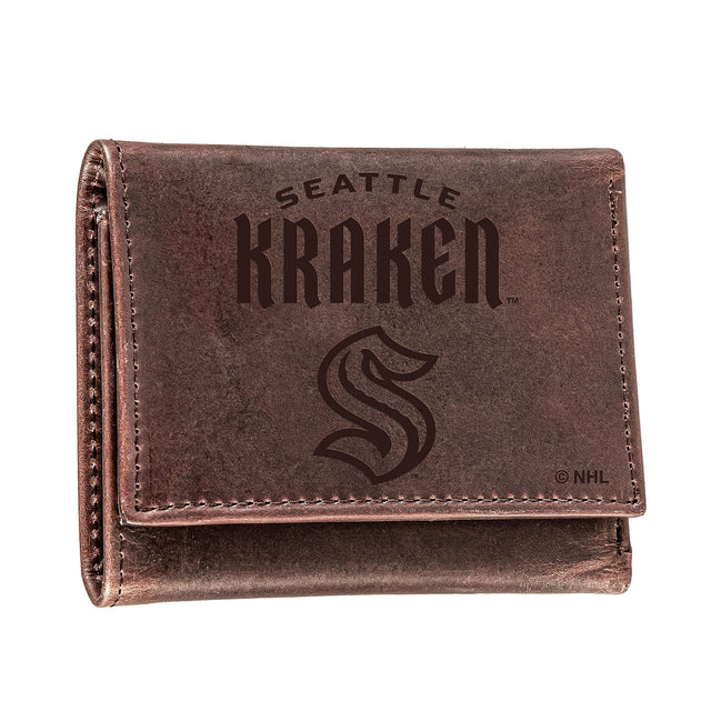 Seattle Kraken, Tri - Fold Wallet, Brown, CH, 100% Genuine Leather - EG Collective - 801946307570