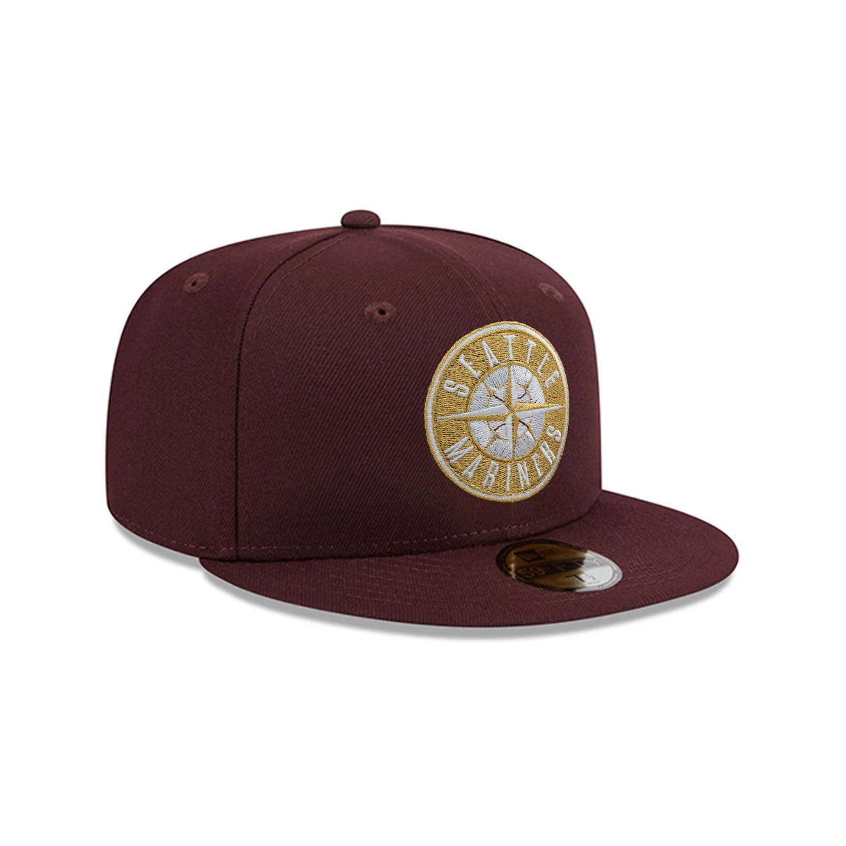 Seattle Mariners Metallic Gold Logo Maroon 59FIFTY Fitted Hat - New Era - 23863841501