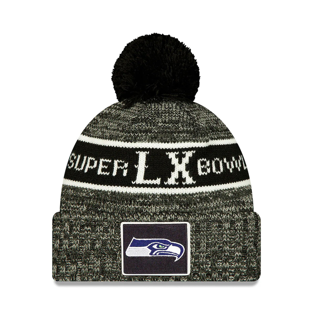 Seattle Seahawks Black Super Bowl LX Cuffed Knit Beanie with Pom - New Era - 36030212804
