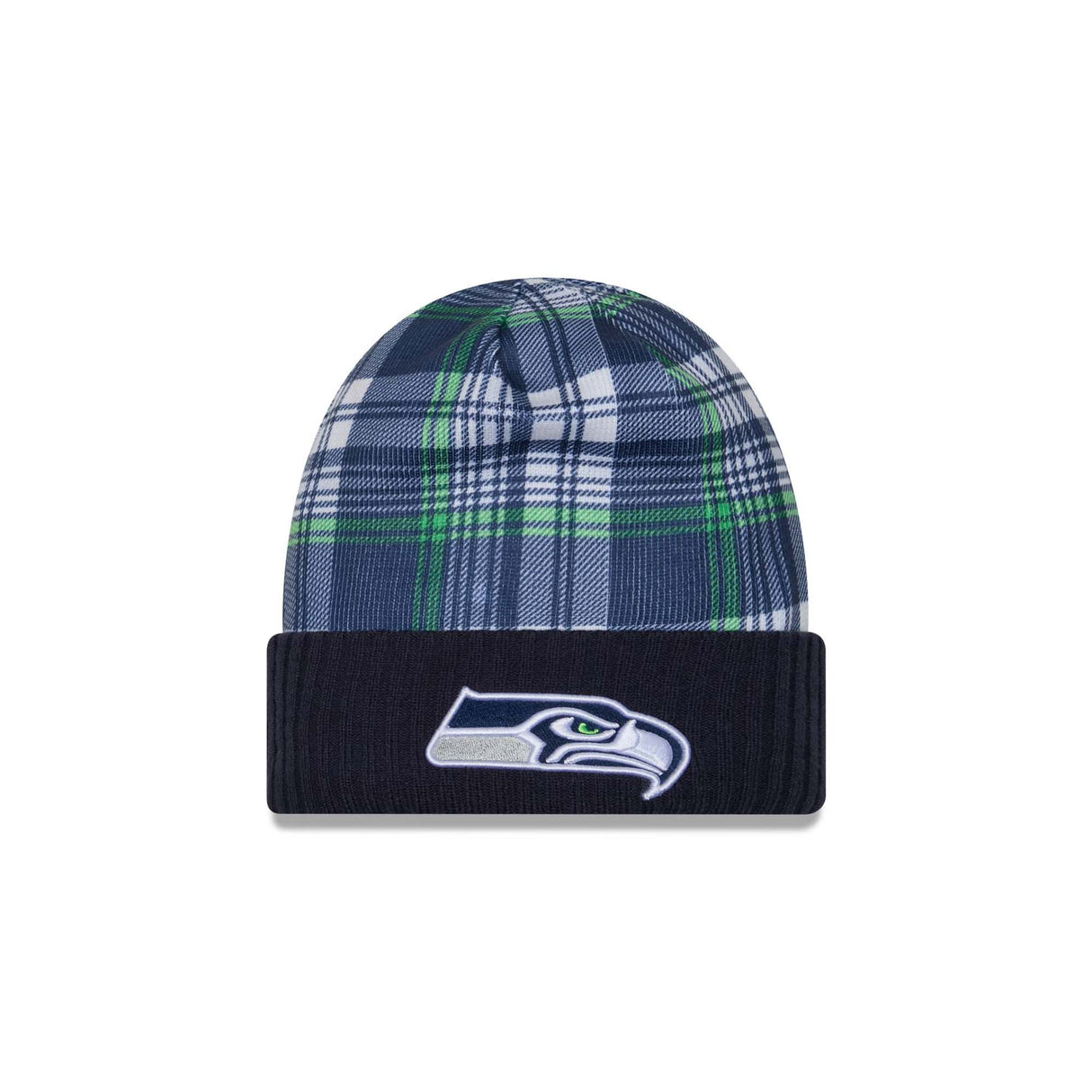 Seattle Seahawks Navy Plaid Statement Beanie Cuffed Knit Hat - New Era -