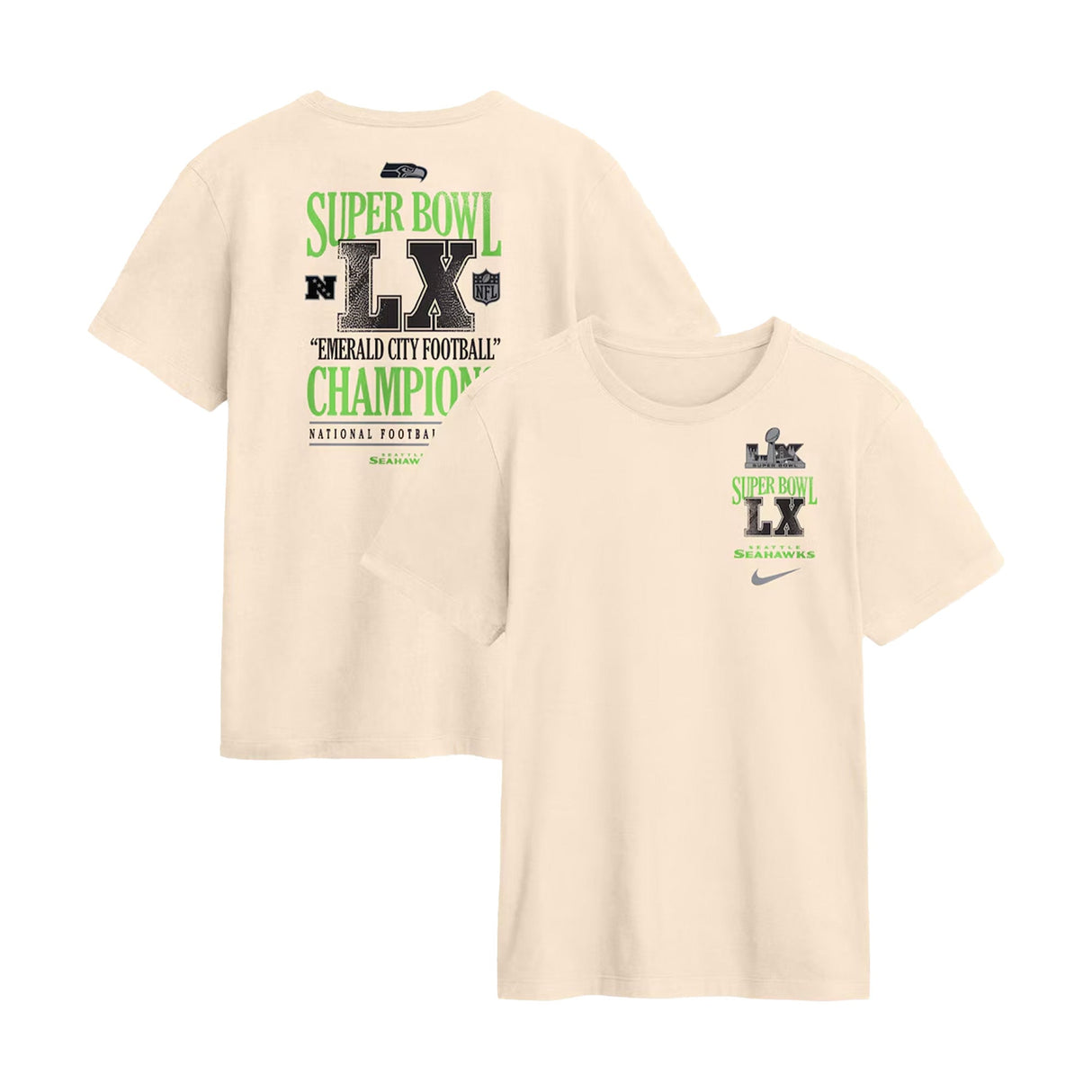 Seattle Seahawks Super Bowl LX Champions Long Ball Natural T-Shirt - Nike - 360306128401