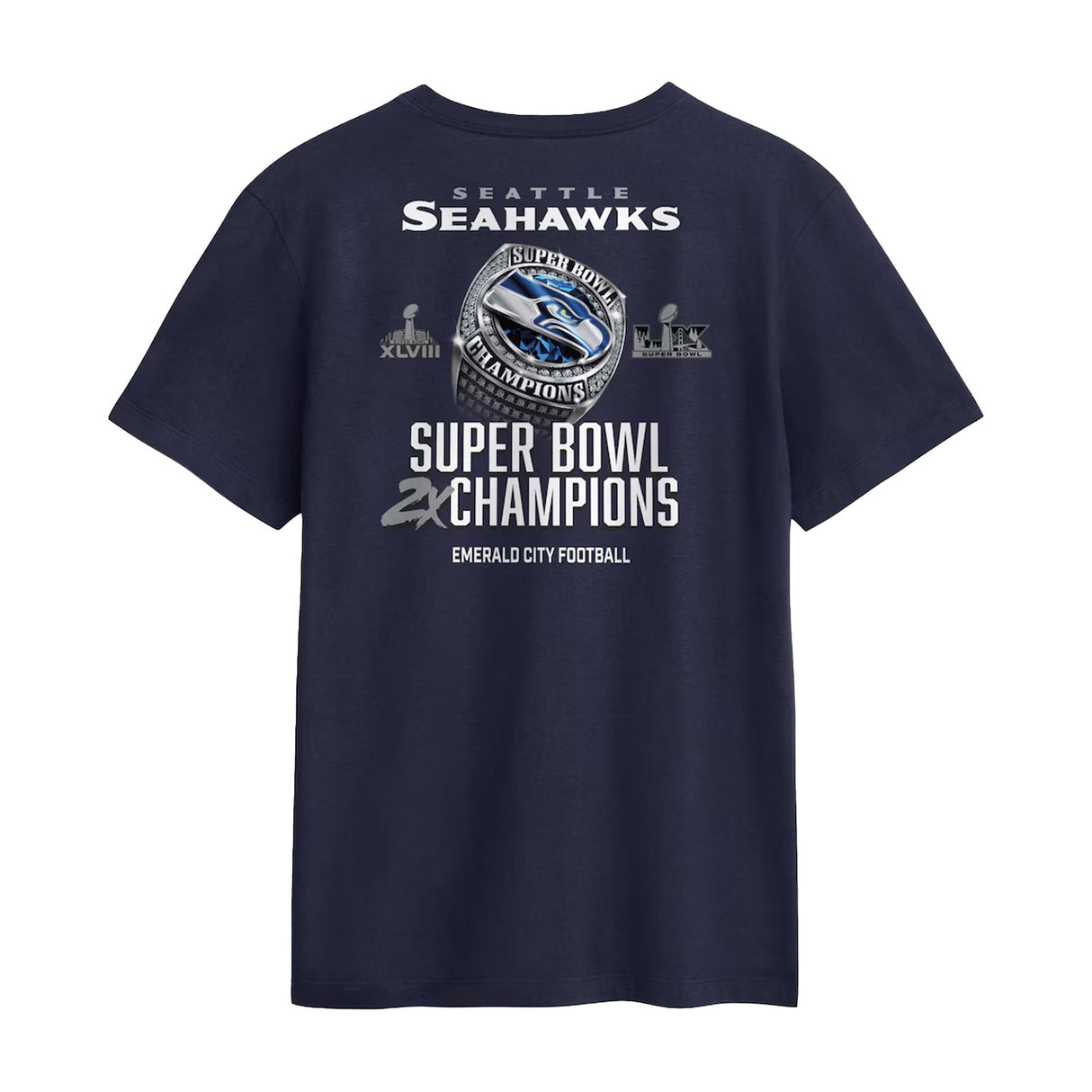 Seattle Seahawks Two - Time Super Bowl Champions Downtown Ring Club Navy T-Shirt - Nike - 360306128201