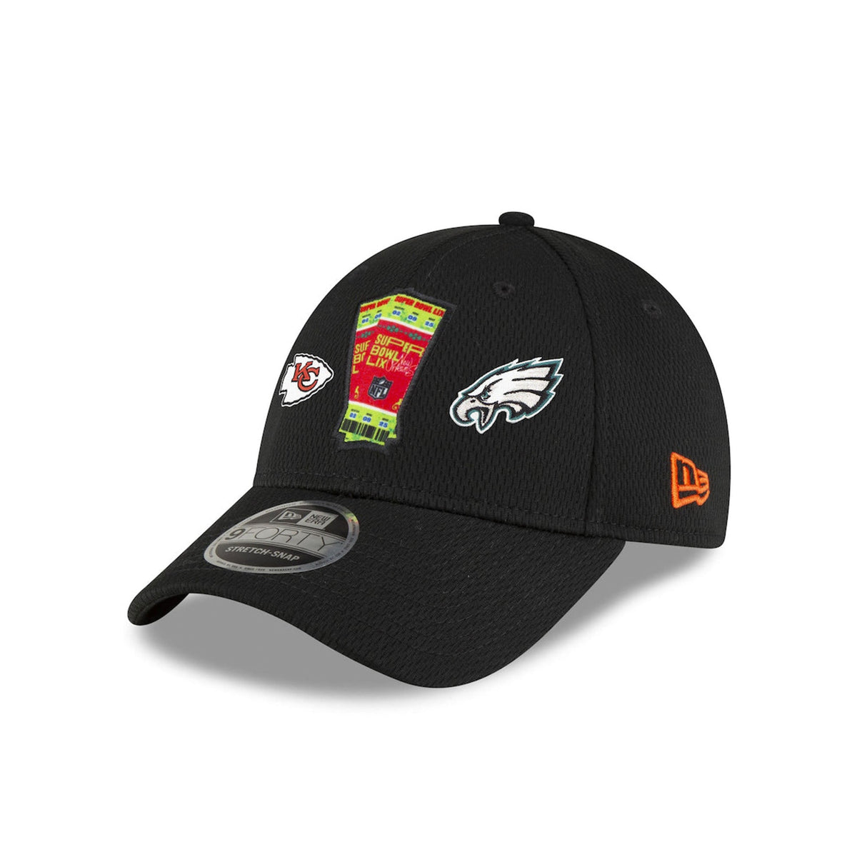 Super Bowl LIX Kansas City Chiefs vs. Philadelphia Eagles Black 9FORTY Stretch - Snap Hat - New Era -
