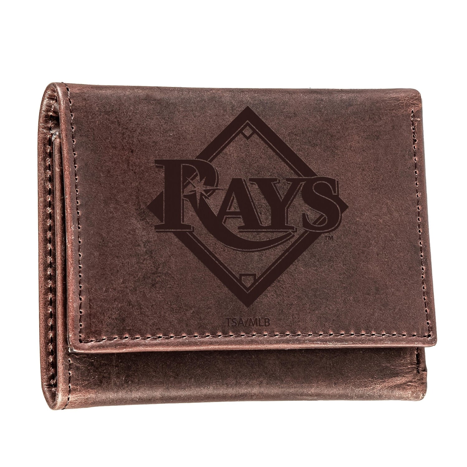 Tampa Bay Rays Tri - Fold Wallet Brown 100% Genuine Leather - EG Collective - 801946416494
