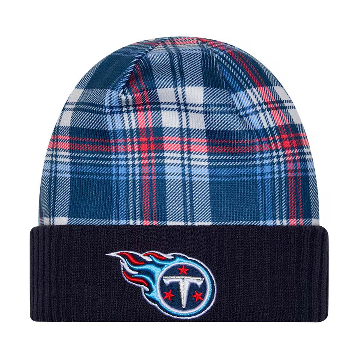 Tennessee Titans Navy Plaid Statement Beanie Cuffed Knit Hat - New Era -