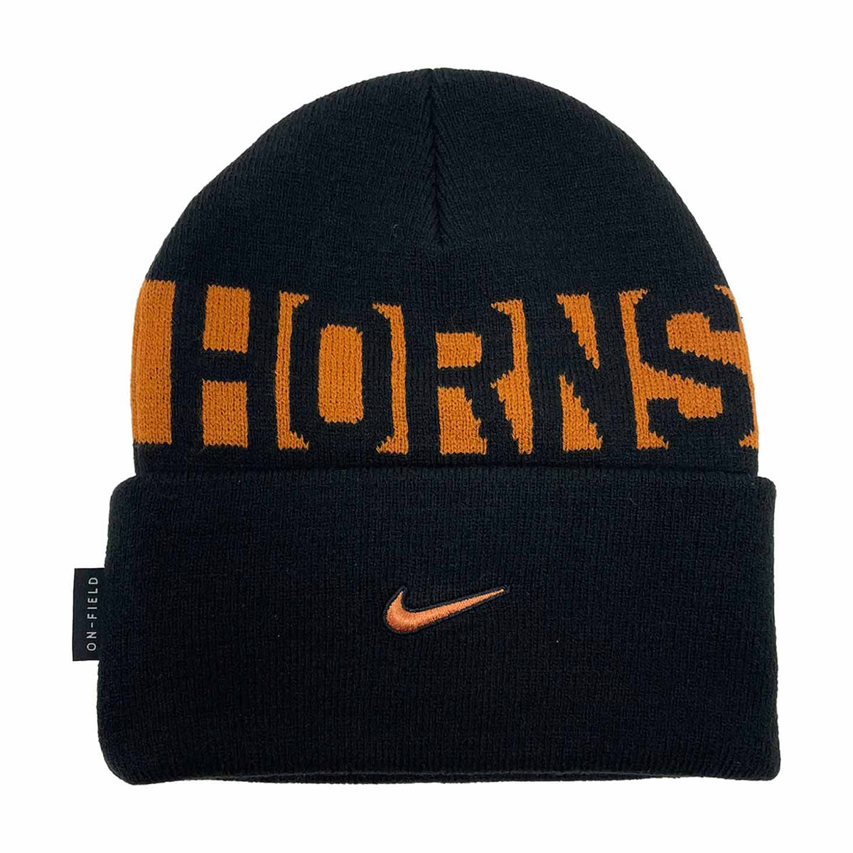 Texas Longhorns On - Field Cuffed Knit Beanie – Black/Burnt Orange - Nike - 2306663