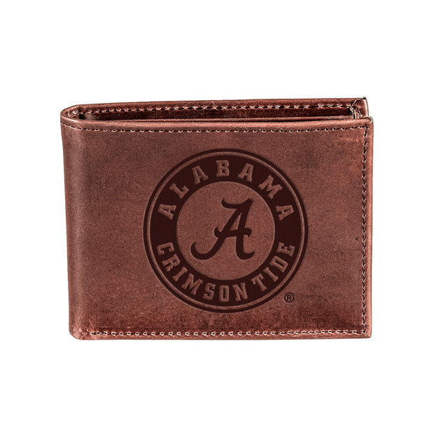 University of Alabama, Bi - Fold Wallet, Brown, CH, 100% Genuine Leather - EG Collective - 801946051558