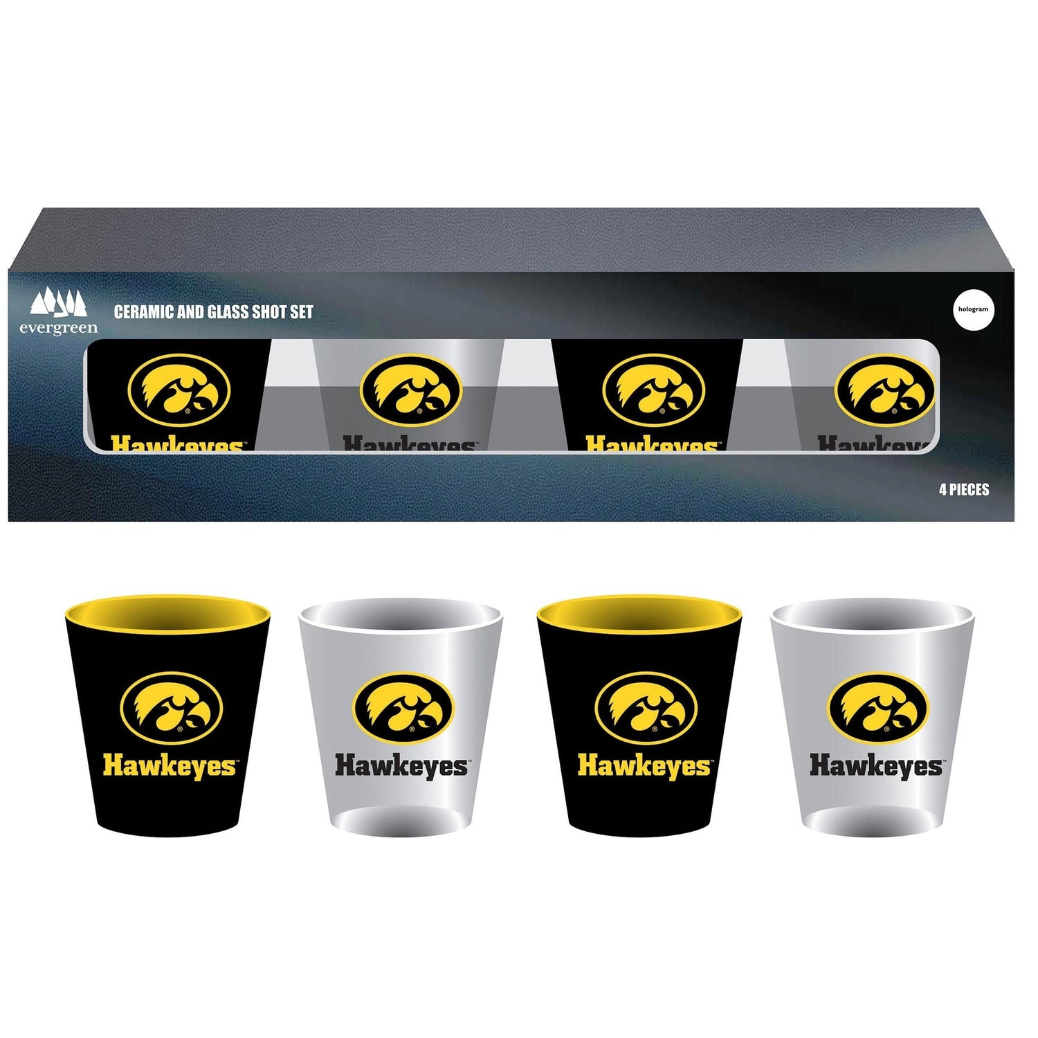 University of Iowa 4 - Piece Ceramic and Glass 2oz. Shot Glass Set - EG Collective - 801946180654