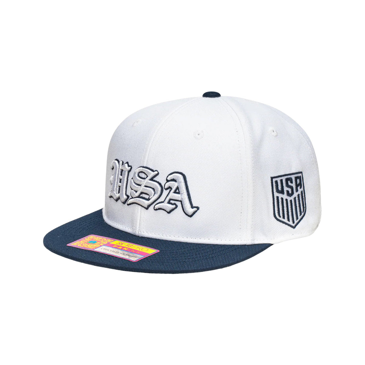 USA Soccer Ol English Home Script White Snapback Hat - Fan Ink - 150150171903