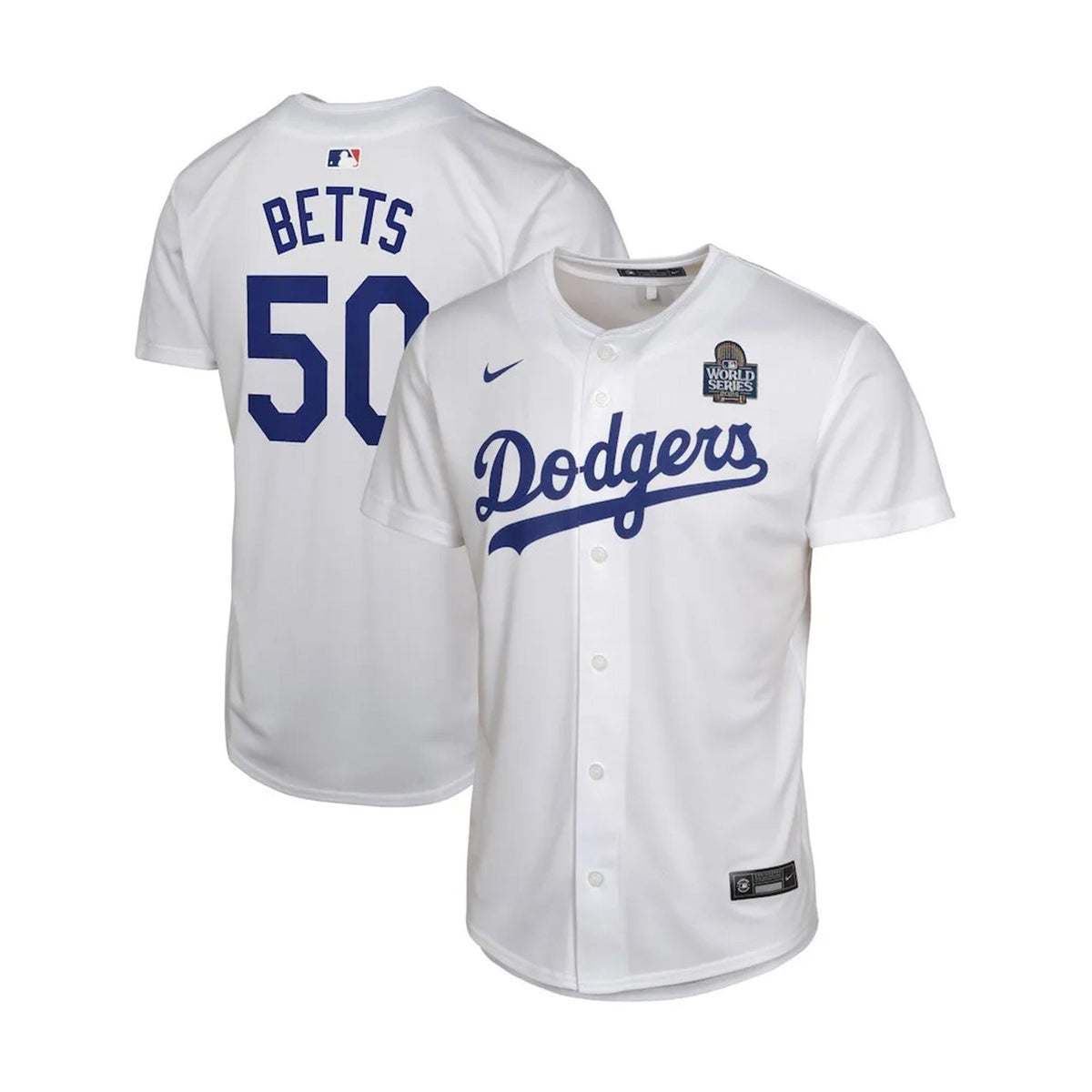 Youth Los Angeles Dodgers Mookie Betts 2024 World Series Participant White Home Player Jersey - Nike - 31210541099