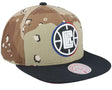 Los Angeles Clippers Choco Camo Snapback hat featuring a camo design and team logo on the front.