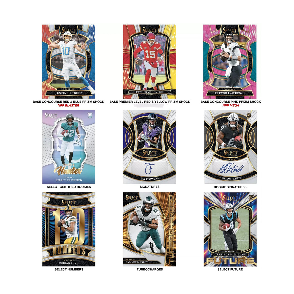 2025 Panini Select Football Trading Cards Mega Box Pink Prizm Shock 7pk - 42 Cards Total - Panini America - 30020510028