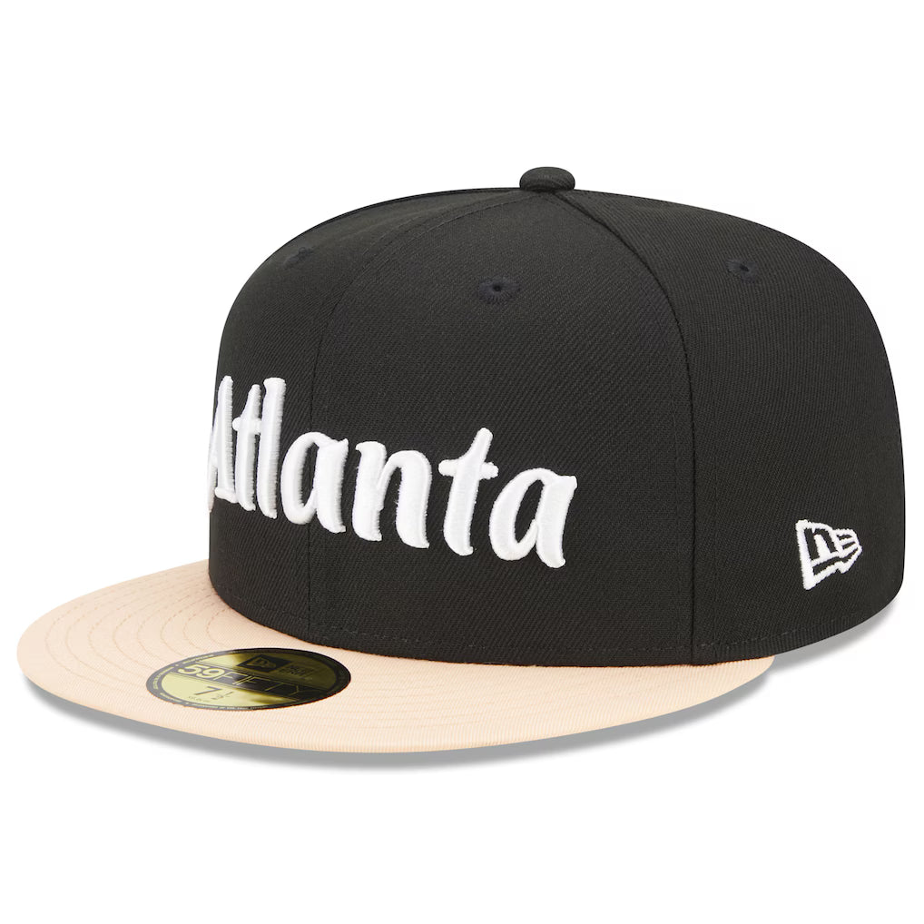 Atlanta Hawks Black/Peach Script 59FIFTY Fitted Hat