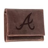 Atlanta Braves Tri-Fold Wallet Brown 100% Genuine Leather