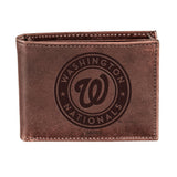 Washington Nationals Bi-Fold Wallet Brown 100% Genuine Leather