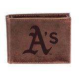 Oakland A's Bi-Fold Wallet Brown 100% Genuine Leather