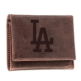 Los Angeles Dodgers Tri-Fold Wallet Brown 100% Genuine Leather